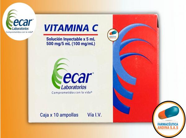 VITAMINA C 500 MG X 5 ML CAJA X 10 AMPOLLAS ECAR