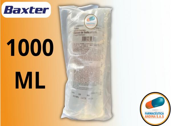 SUERO FISIOLOGICO (SOLUCION SALINA) BOLSA X 1000 ML BAXTER, image size:600x445